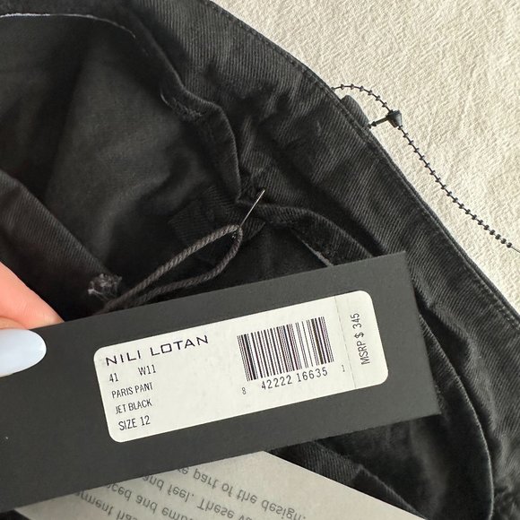NWT Nili Lotan Paris Cropped Pants Relaxed Fit Dropped Crotch Sz 12 Jet Black - Picture 3 of 8